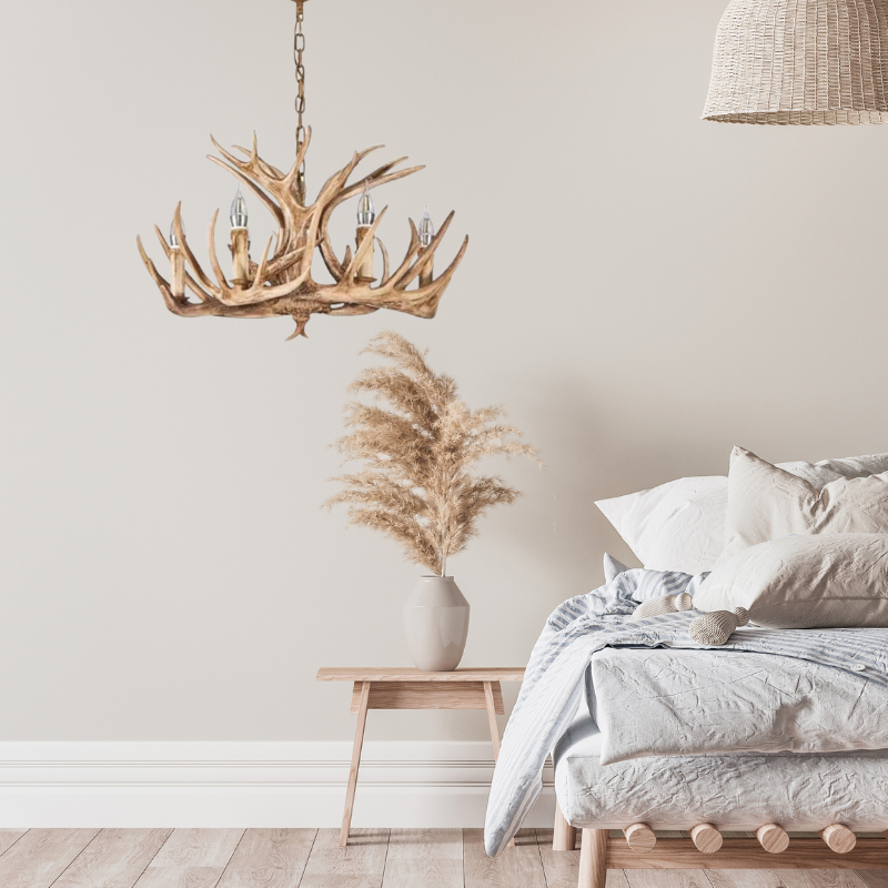 Retro lustr Silva z pryskyřice s jeleními parohy, 6 světel, patice E14