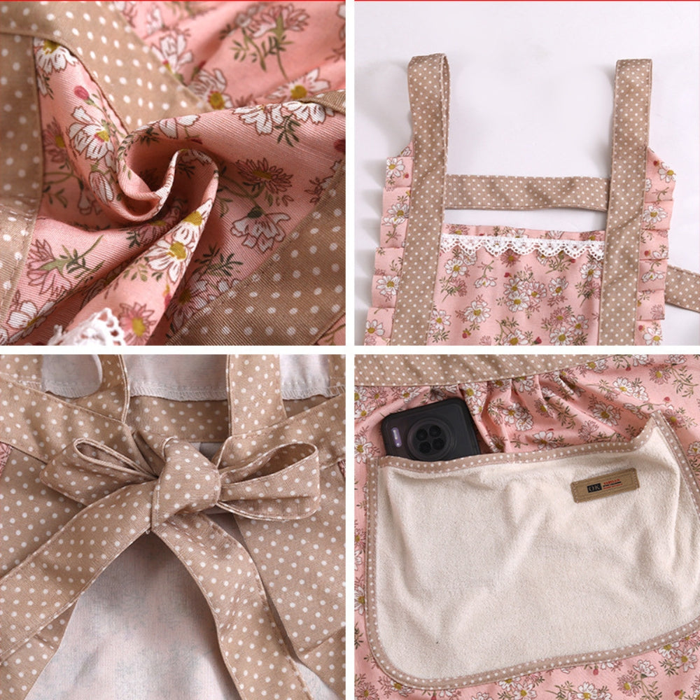 Elegant Floral Design Cooking Apron - Adjustable Waist Tie