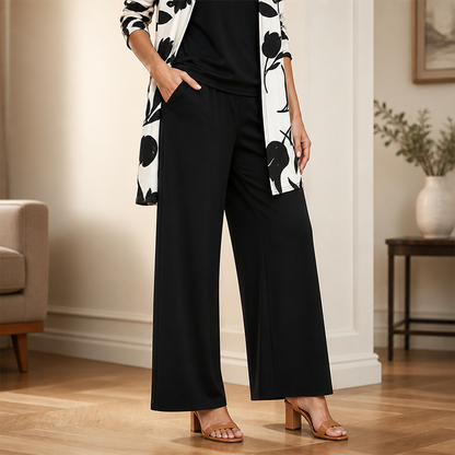 VelaLuxe – Elegant 3-Piece Set with Floral Cardigan & Wide-Leg Pants | ribuella