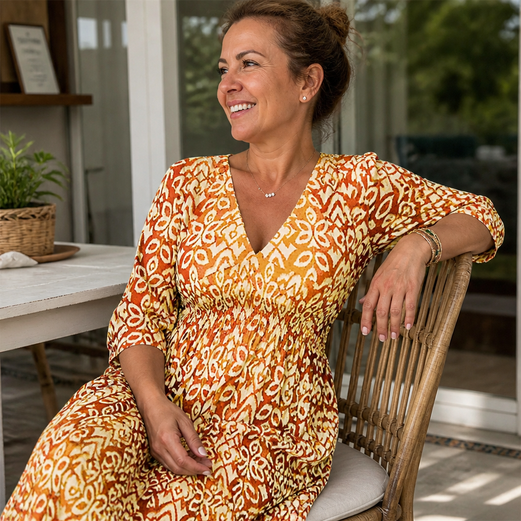 Serenelle Floral V-Neck Dress | Abrace as suas curvas com confiança natural durante todo o dia | ribuella