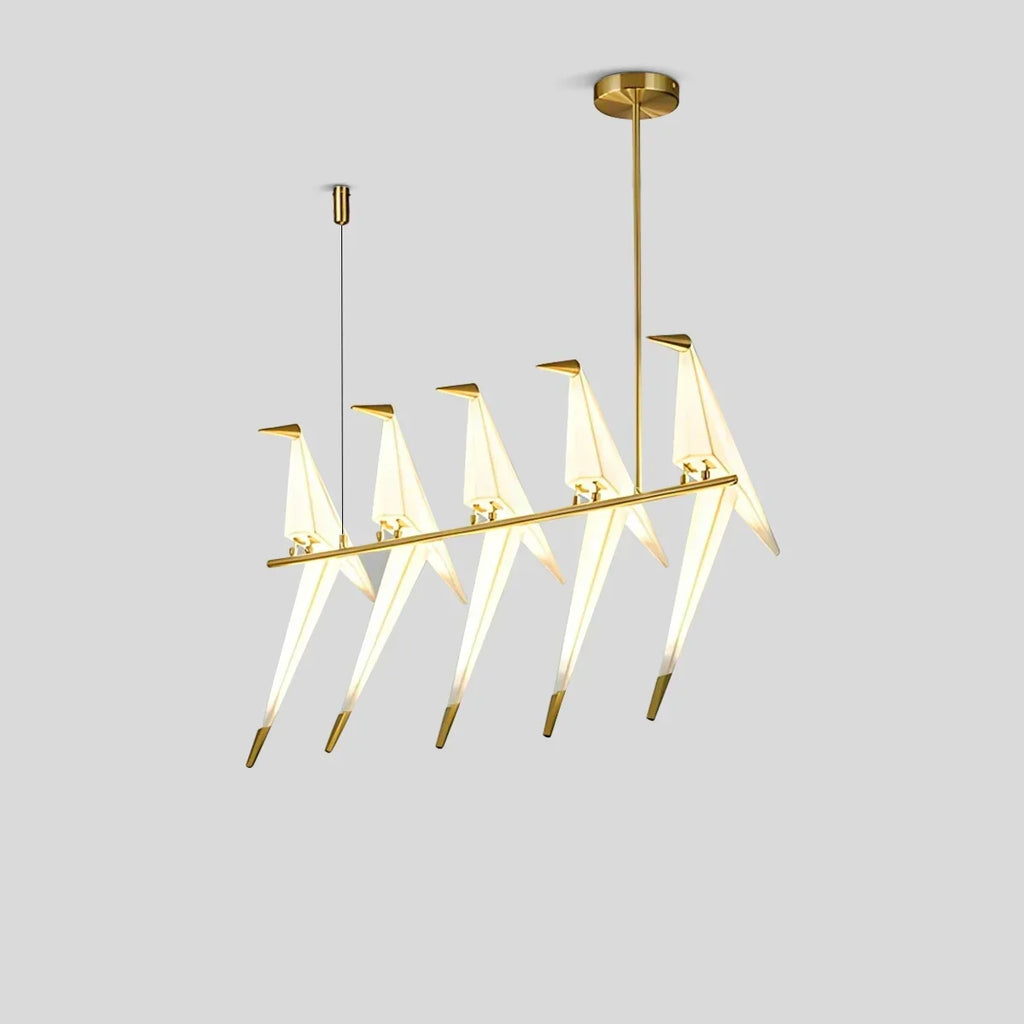 Origami Paper Crane Chandelier With Sculptural Hanging Forms