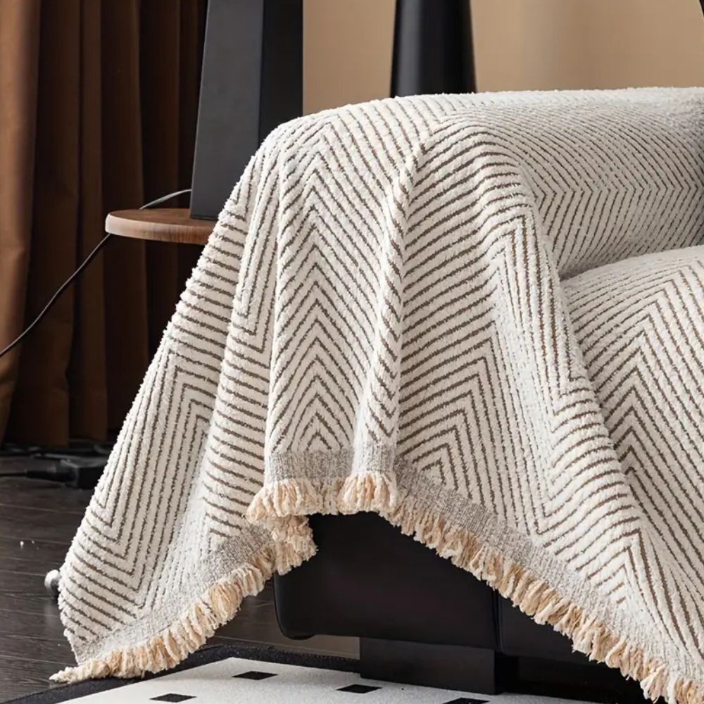 Modern Herringbone Couch Protector — Protective Slipcover Distinctive Weave Pattern
