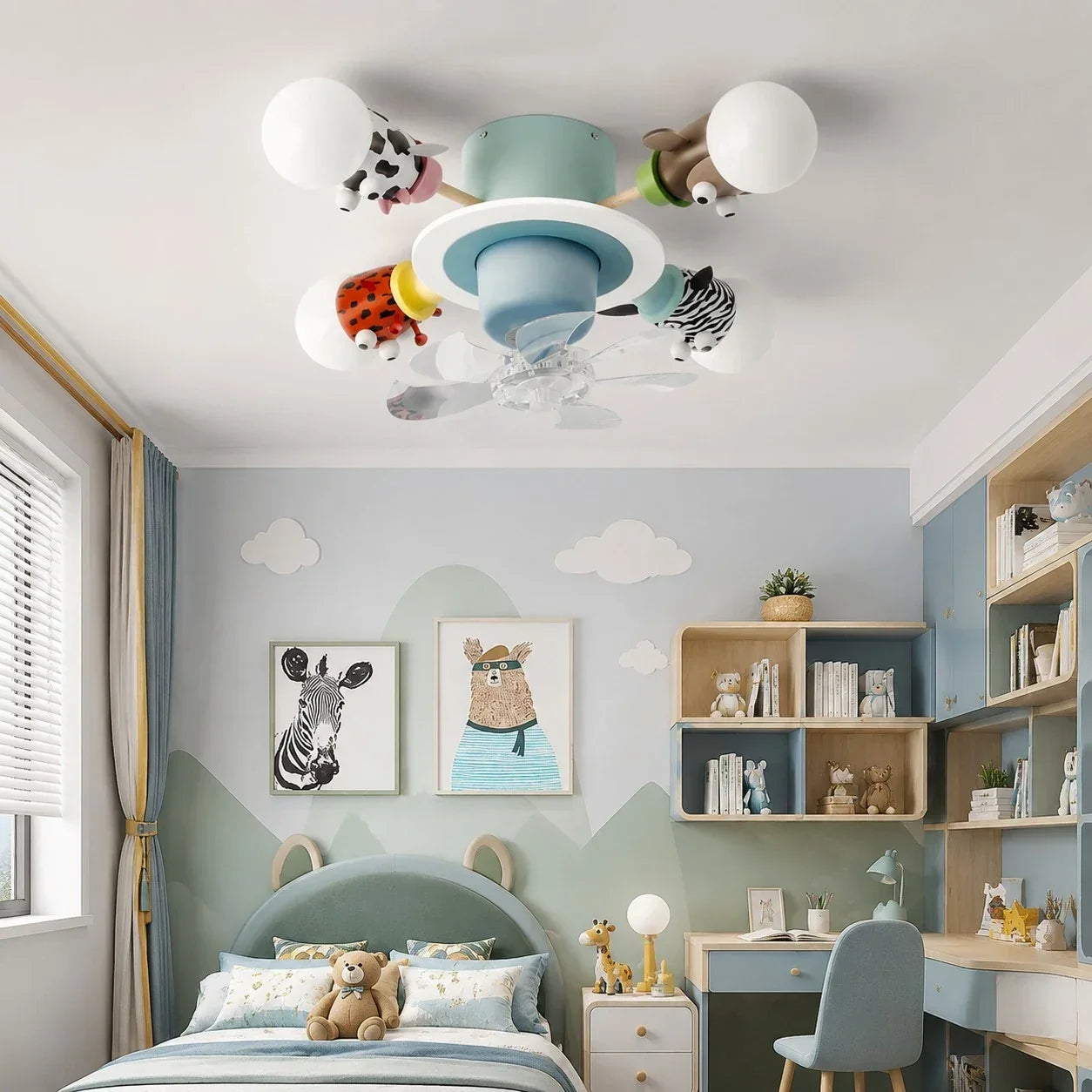 Kids Animal Ceiling Fan Light - Full-Spectrum Lighting, Globe Shades, Transparent Blades