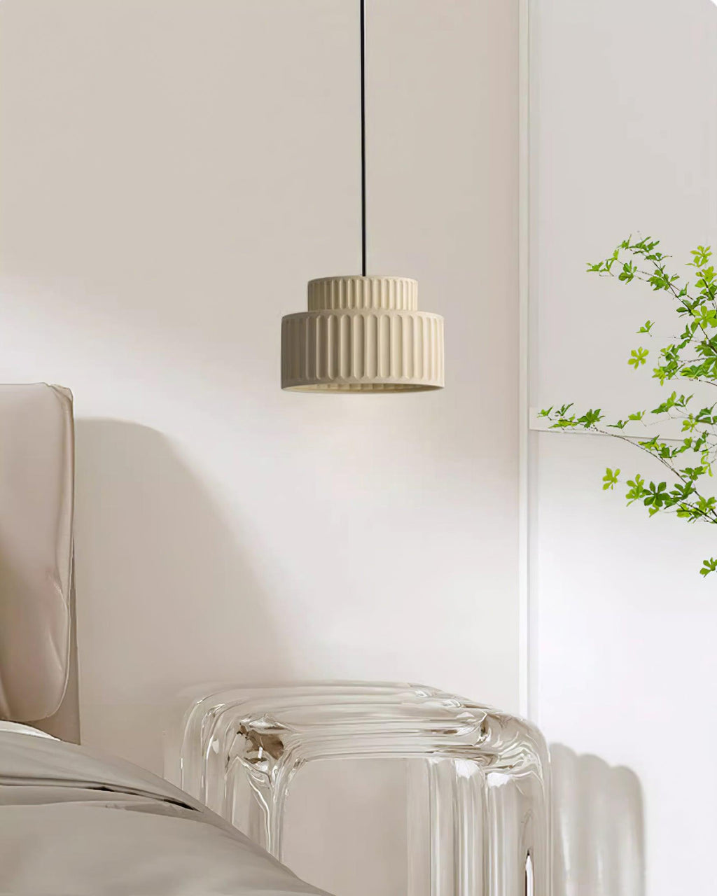 Fluted Resin Drum Pendant Light, Nordic Minimalist Textured Shade