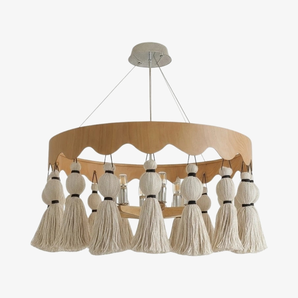 FringeAura Boho Tassel Chandelier - Large Hand-Tied Cotton Fringe Pendant