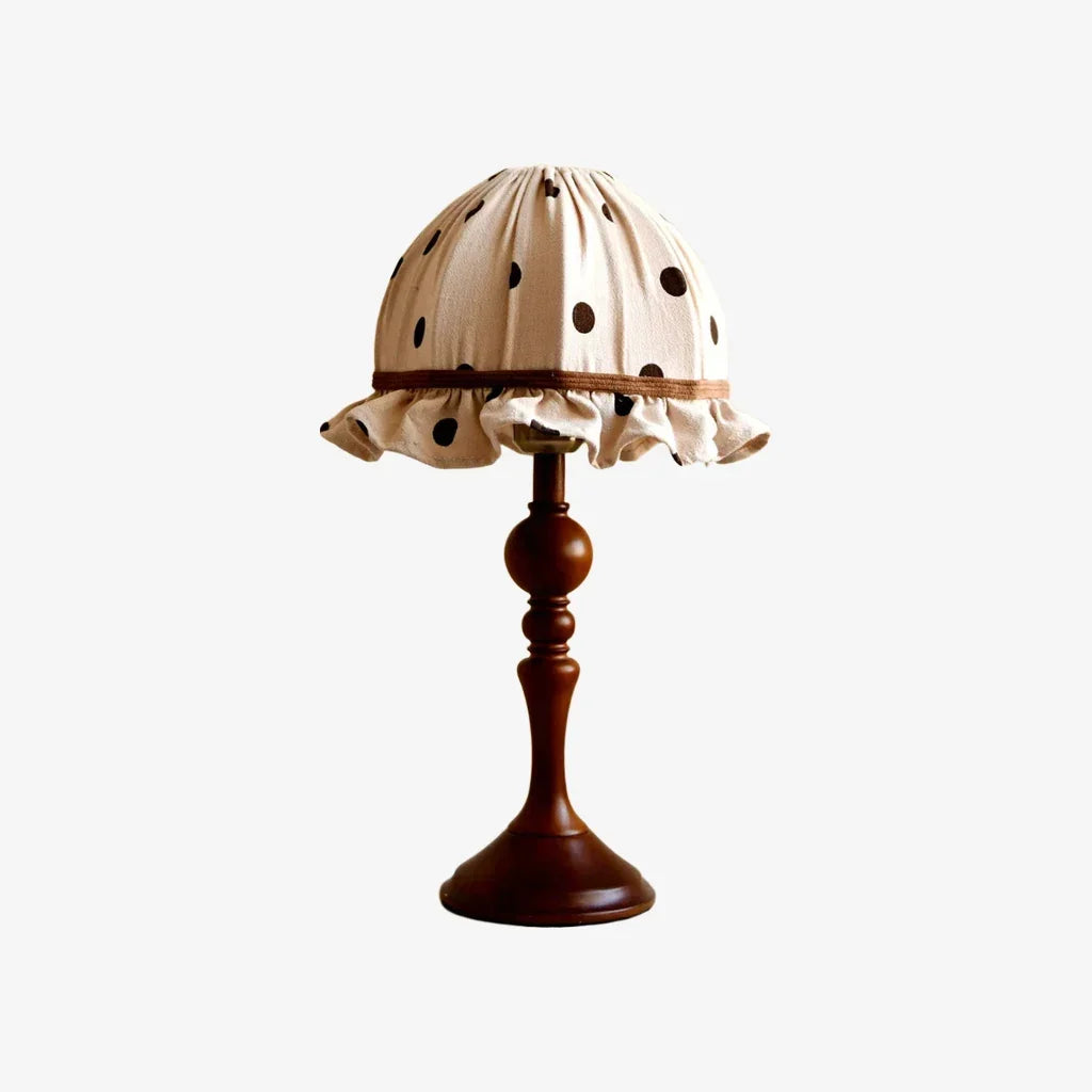 French Vintage Polka Dot Fabric Table Lamp White or Brown Trim