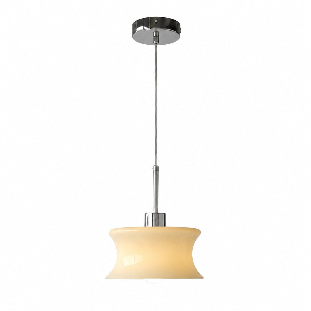 French Retro Glass Pendant Light, Compact Hourglass Shade, Slim Suspension