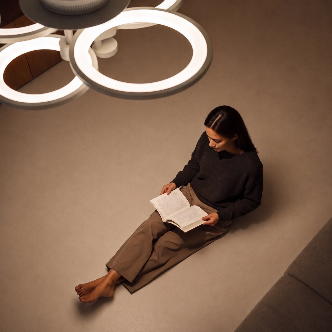 Modern Multi Ring Flush Mount Ceiling Light Metal Acrylic LED Dimmable Adjustable | ribuella