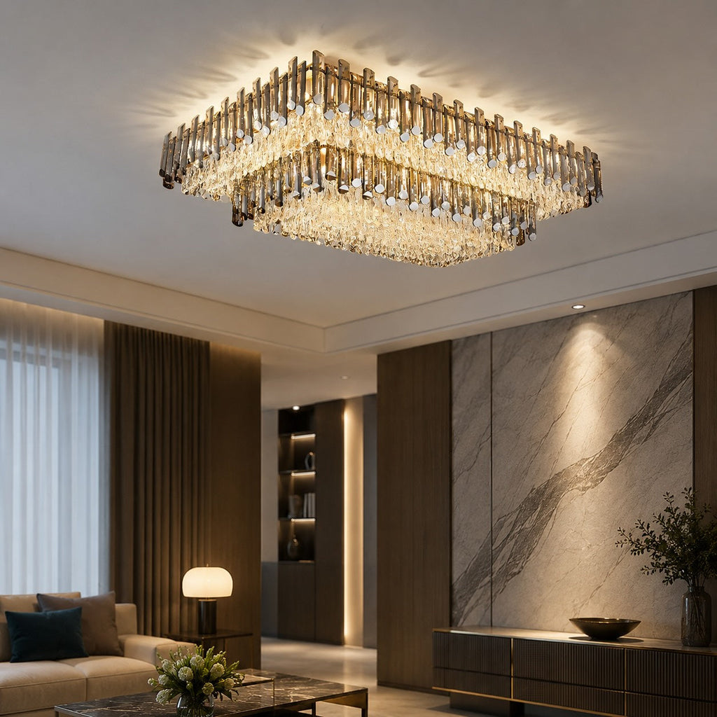 Modern Round Ceiling Light Chandelier with Crystal Accents Stainless Steel LED Adjustable Color Temperature | ribuella