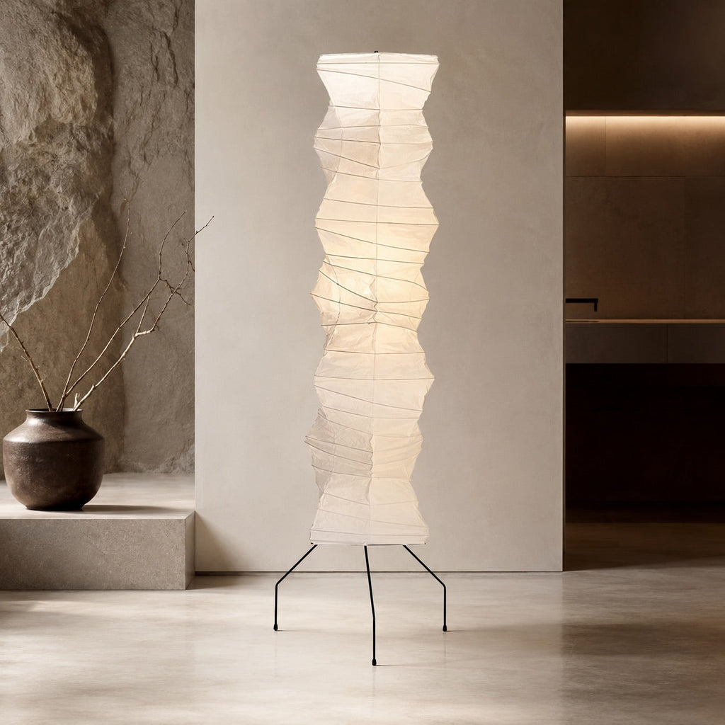 Lampadaire noir moderne au design réglable, avec abat-jour en papier washi pour ampoules LED | ribuella