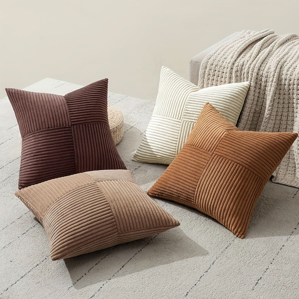 Rivestimenti per cuscini patchwork rétro in tessuto a coste | ribuella