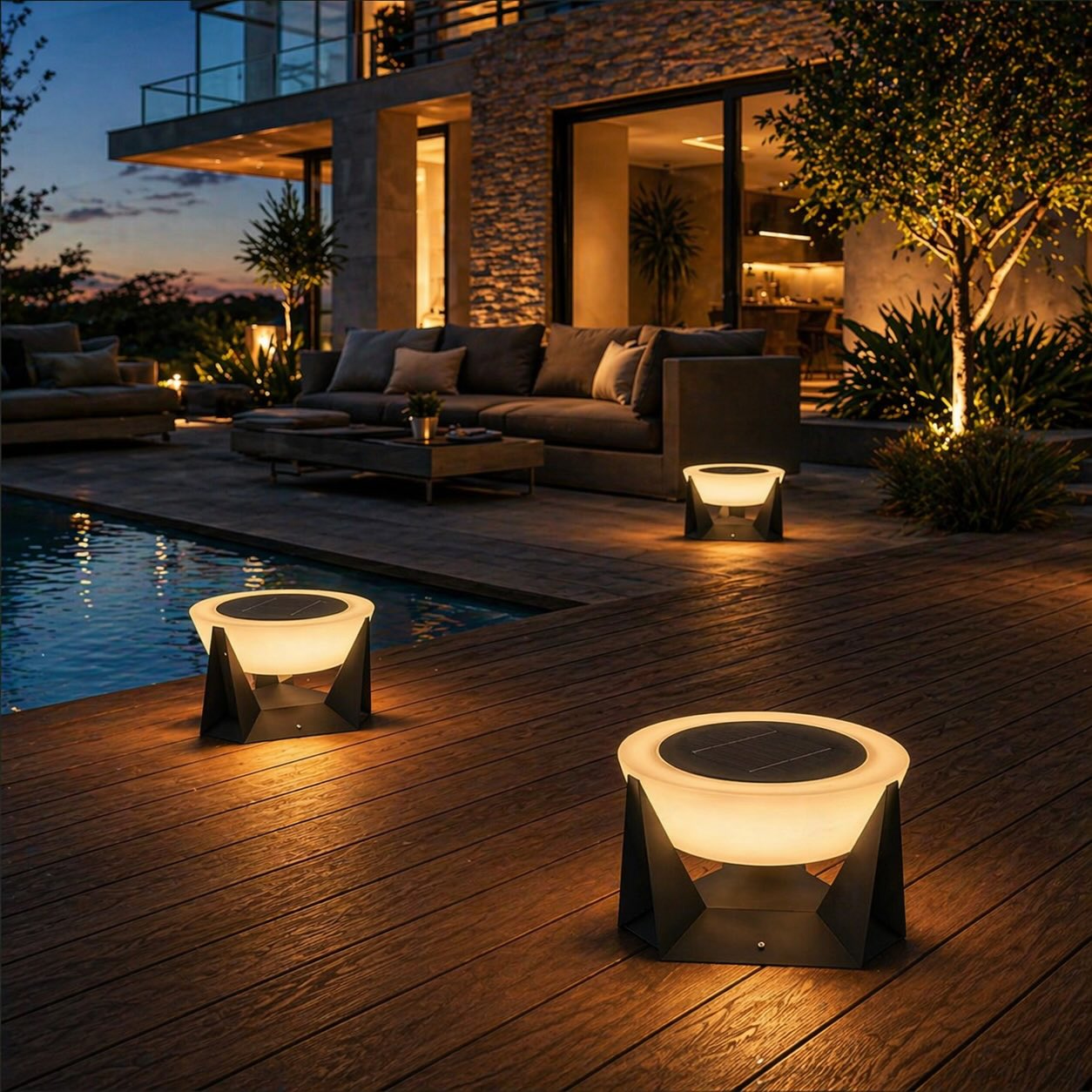 Modern Solar Post Light Outdoor Column Fixture IP65 Stainless Steel Acrylic LED 3000K Warm White | ribuella