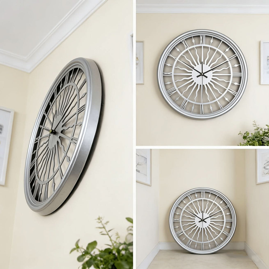 Horloge murale analogique ronde et silencieuse en fer forgé 3D | ribuella