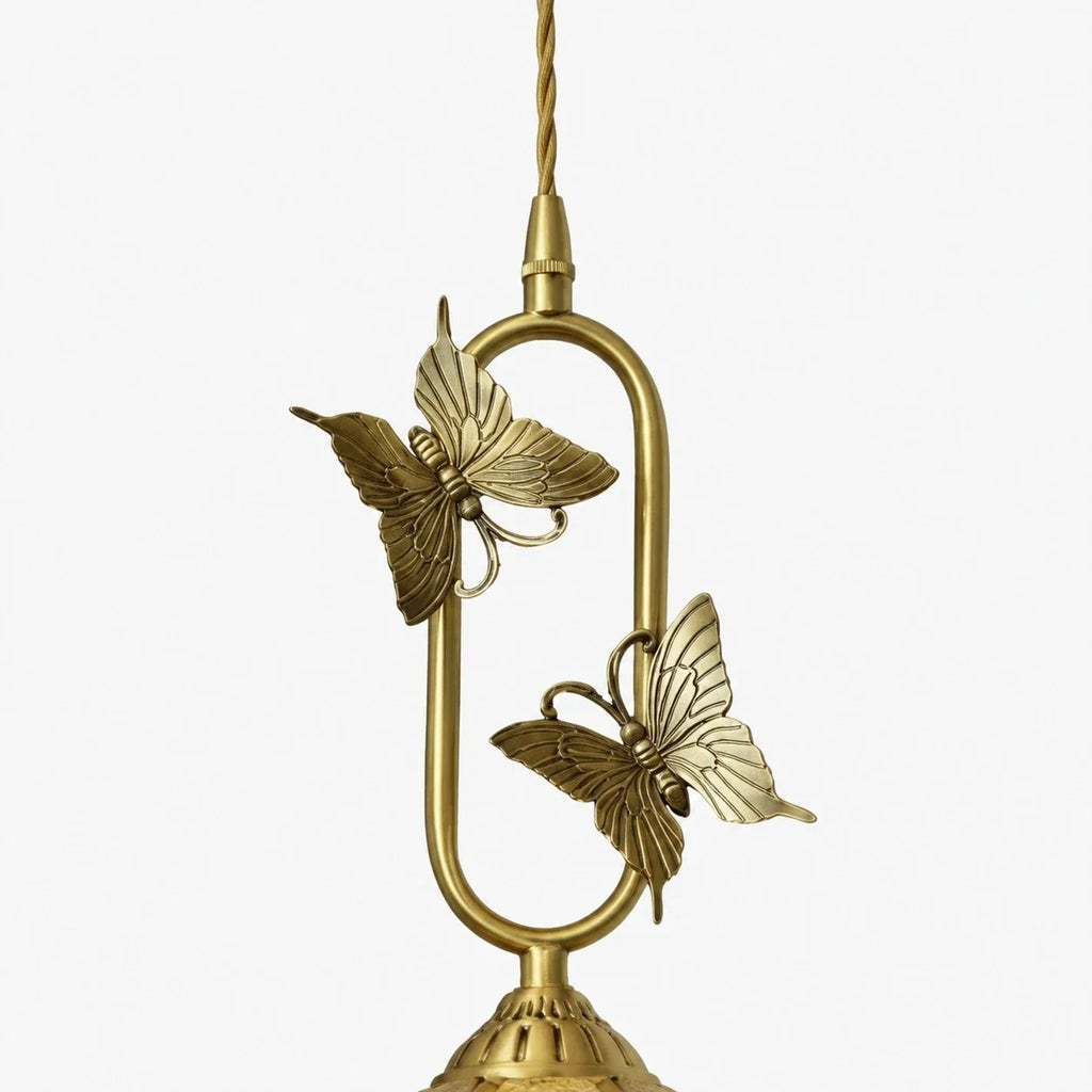Vintage French Copper Butterfly Pendant Lamp