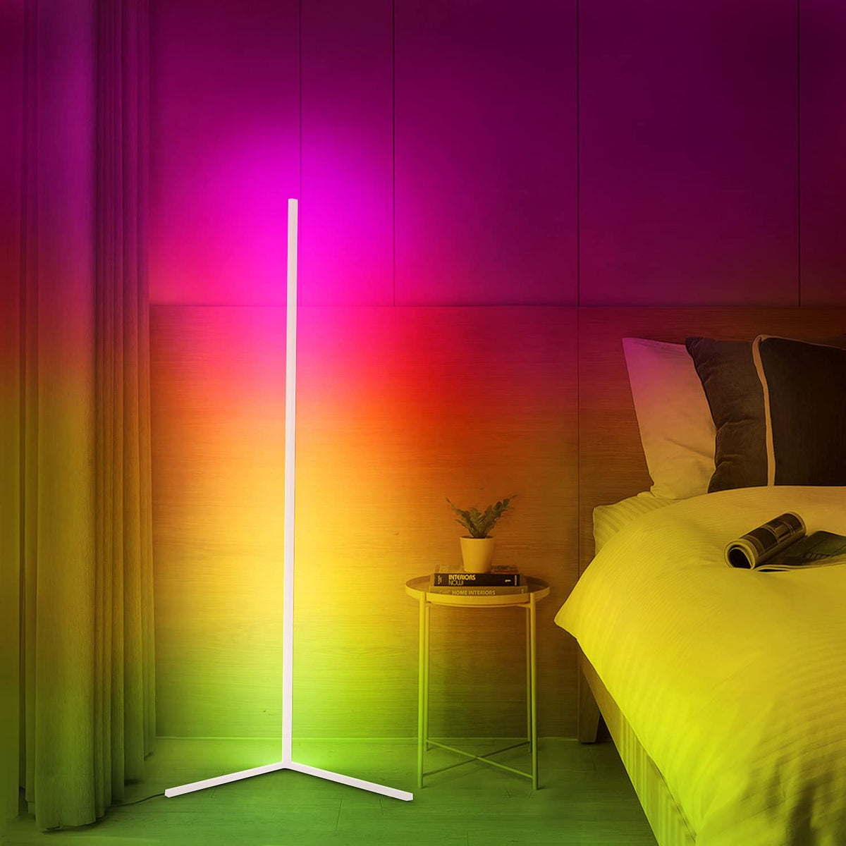 Lampadaire d’angle, hauteur de 142 cm, LED de 20 W, éclairage à 3 couleurs