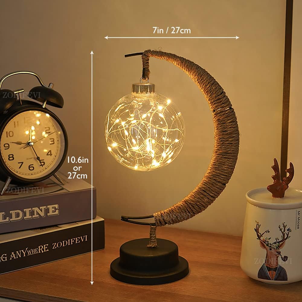 Dekorativ bordlampe med stemningsfuldt måneskær og blødt, lysende design