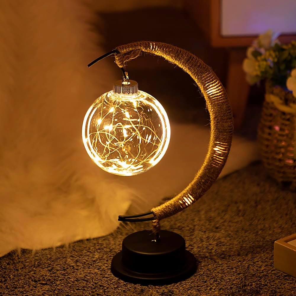 Dekorativ bordlampe med stemningsfuldt måneskær og blødt, lysende design