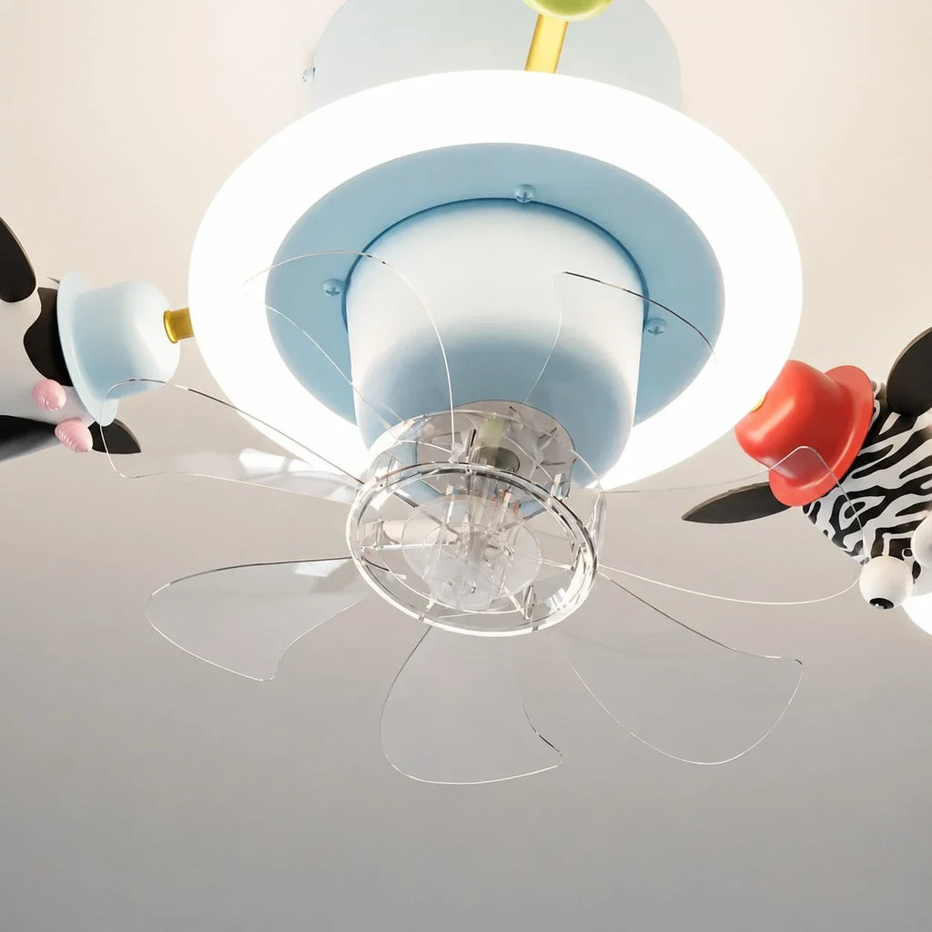 Kids Animal Ceiling Fan Light - Full-Spectrum Lighting, Globe Shades, Transparent Blades