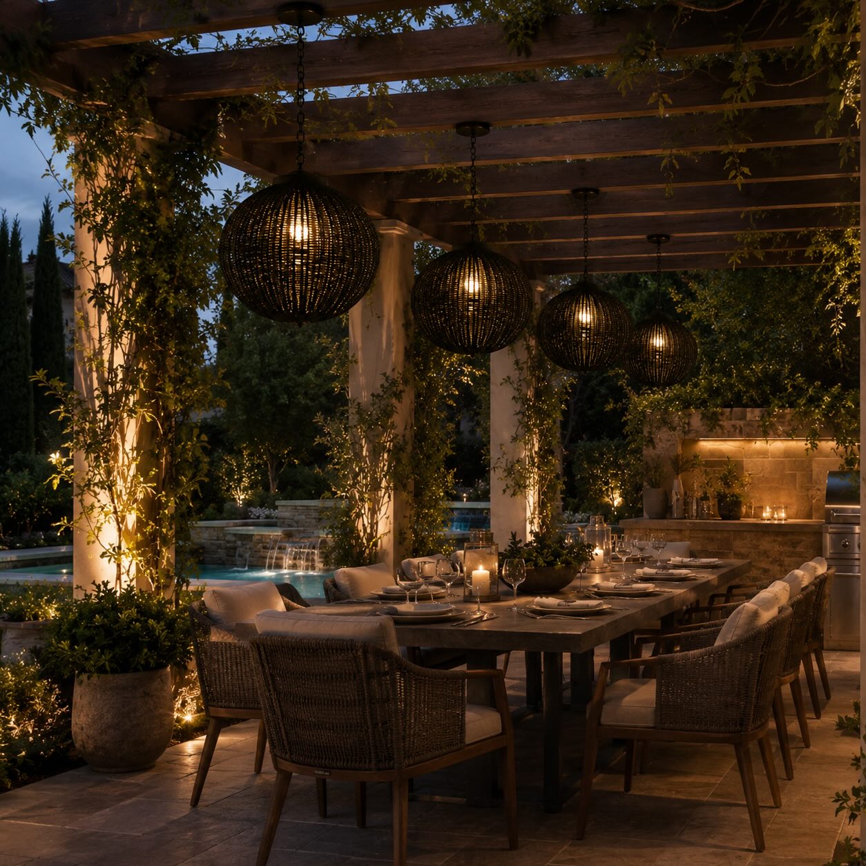 Waterproof Retro Pendant Light Adjustable Hanging Rattan Outdoor LED Warm White 4W | ribuella