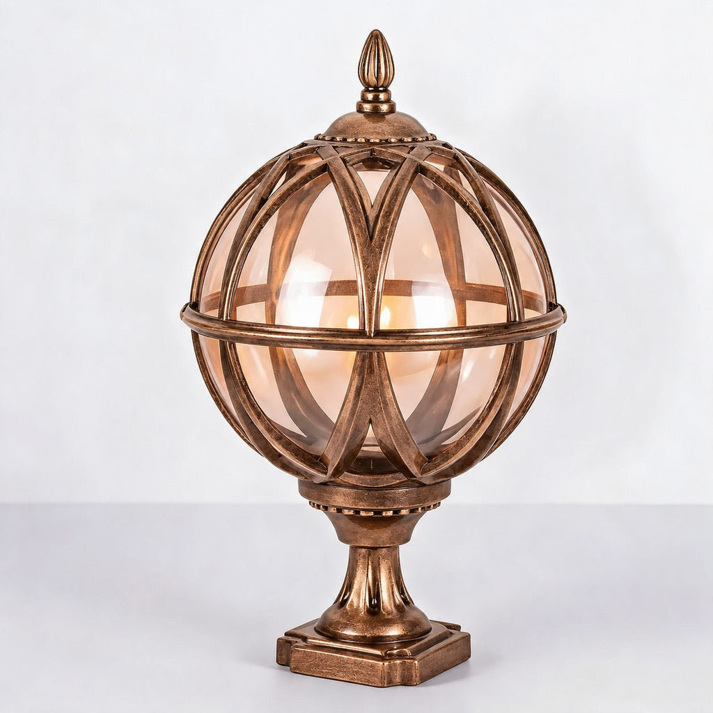 Modern Round Globe Outdoor Fence Post Light Waterproof Aluminum and Glass Adjustable Height | ribuella