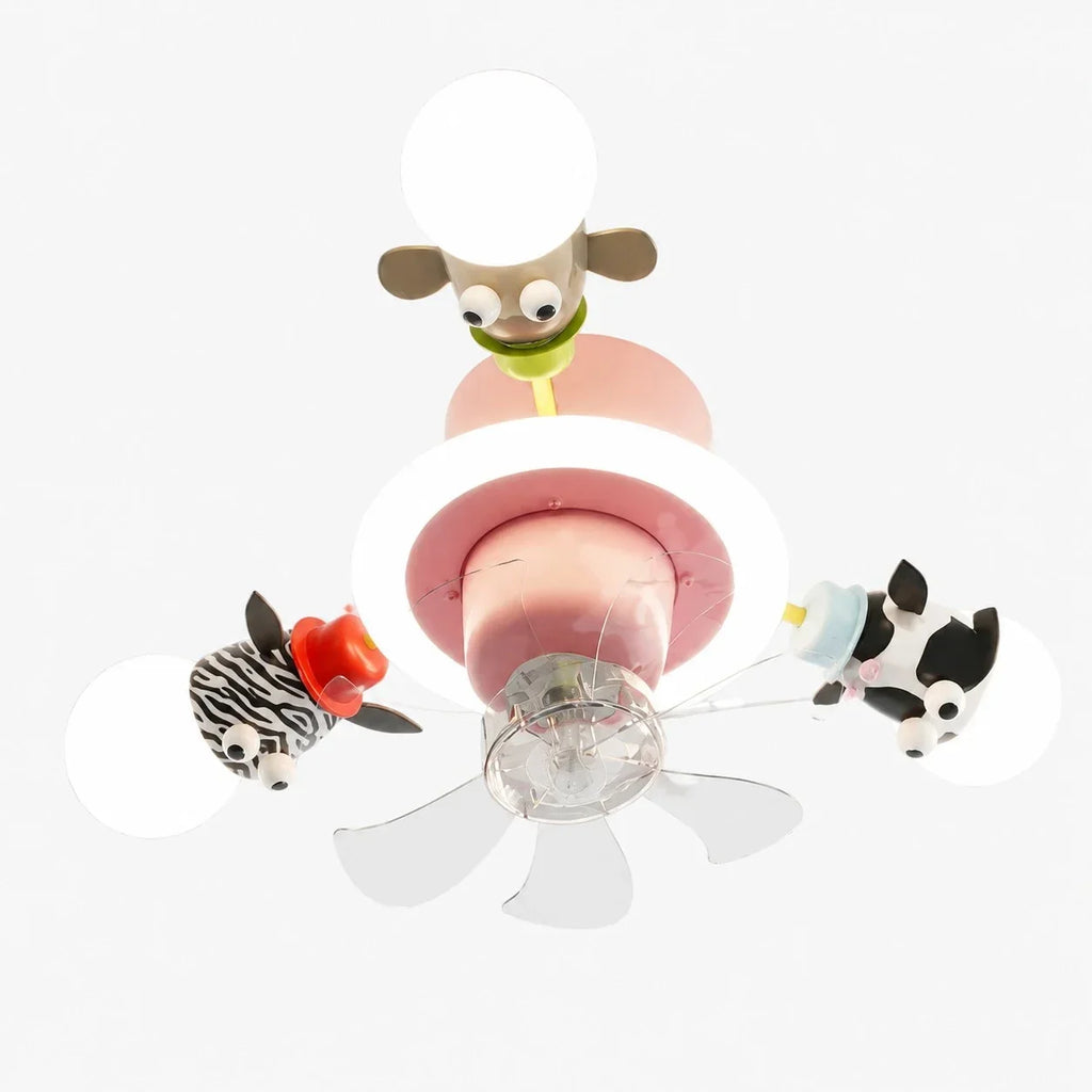Kids Animal Ceiling Fan Light - Full-Spectrum Lighting, Globe Shades, Transparent Blades
