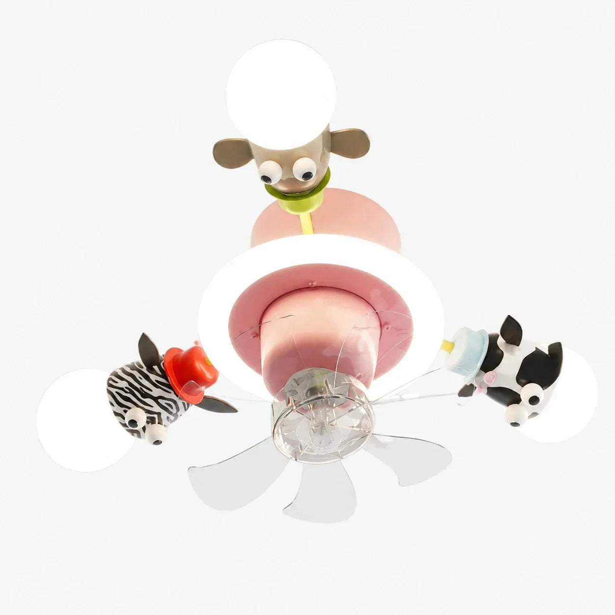 Kids Animal Ceiling Fan Light - Full-Spectrum Lighting, Globe Shades, Transparent Blades