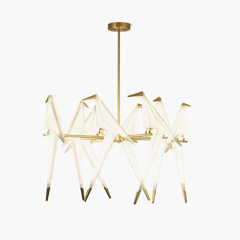 Origami Paper Crane Chandelier With Sculptural Hanging Forms