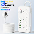 Ciabatta elettrica da 13A con 9 porte, 3 prese CA, 6 porte USB e cavo di prolunga da 2M