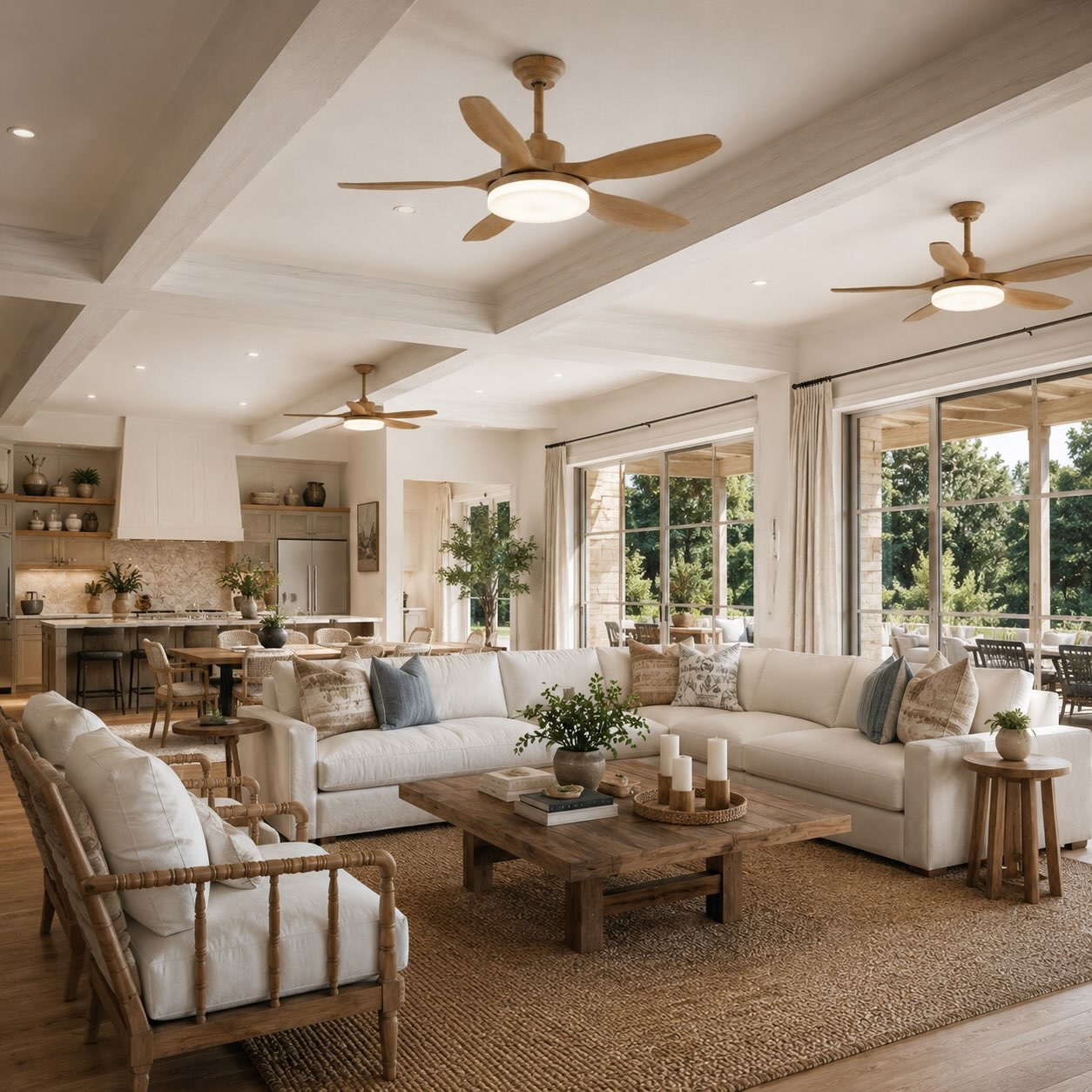Moderne Deckenventilatorleuchte mit 5 Flügeln, flache Metallmontage, einstellbare LED mit Fernbedienung | ribuella