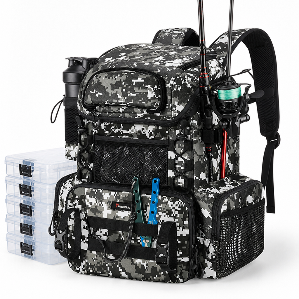 Rod Holders & Ergonomic Fishing Tackle Backpack (Includes 4 Utility Boxes) | ribuella