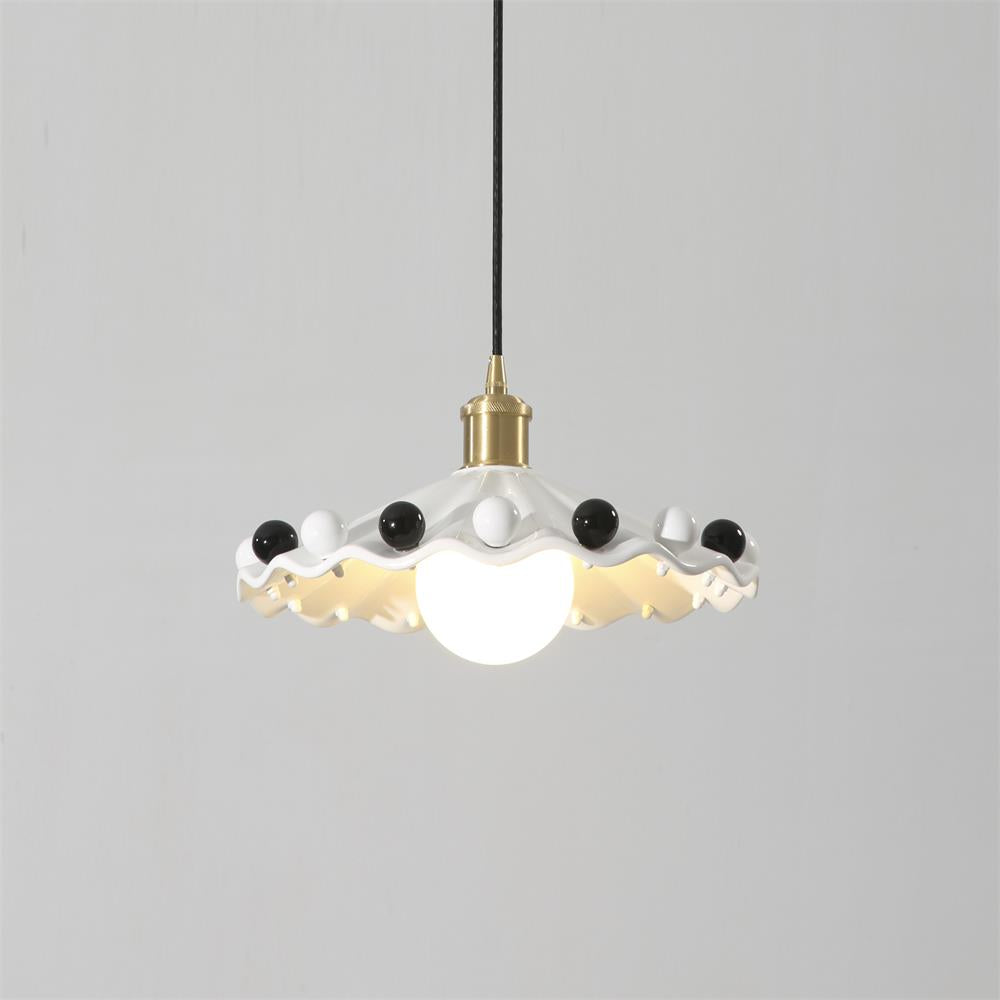 Fonthill Pendant Lamp, Sculpted Wavy Form, Glossy Bead Detail