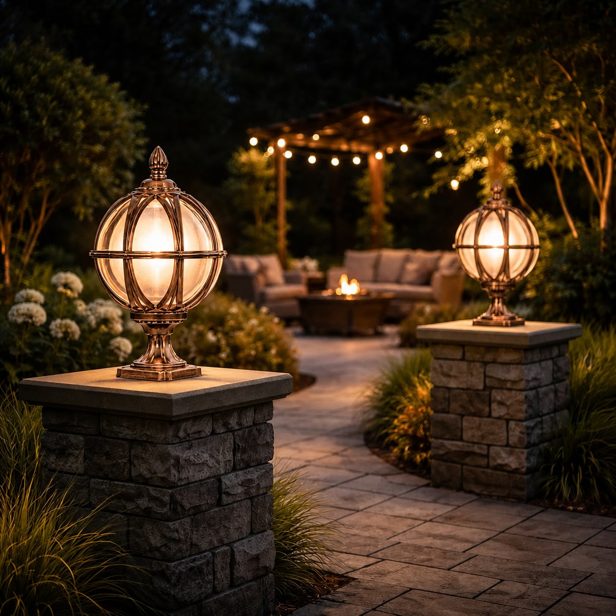 Modern Round Globe Outdoor Fence Post Light Waterproof Aluminum and Glass Adjustable Height | ribuella