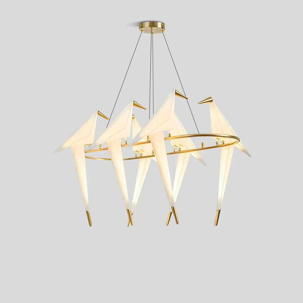 Origami Paper Crane Chandelier With Sculptural Hanging Forms