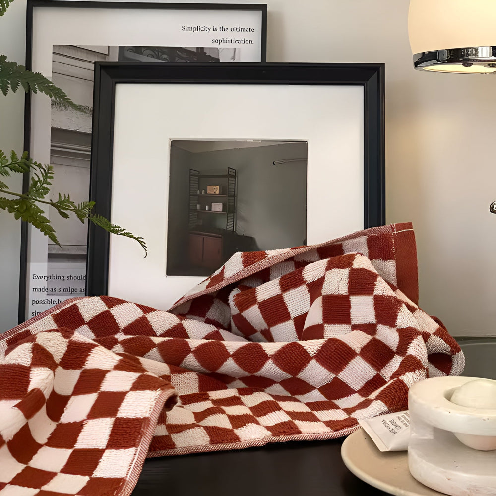 Bawełniany ręcznik w retro wzór szachownicy | ribuella