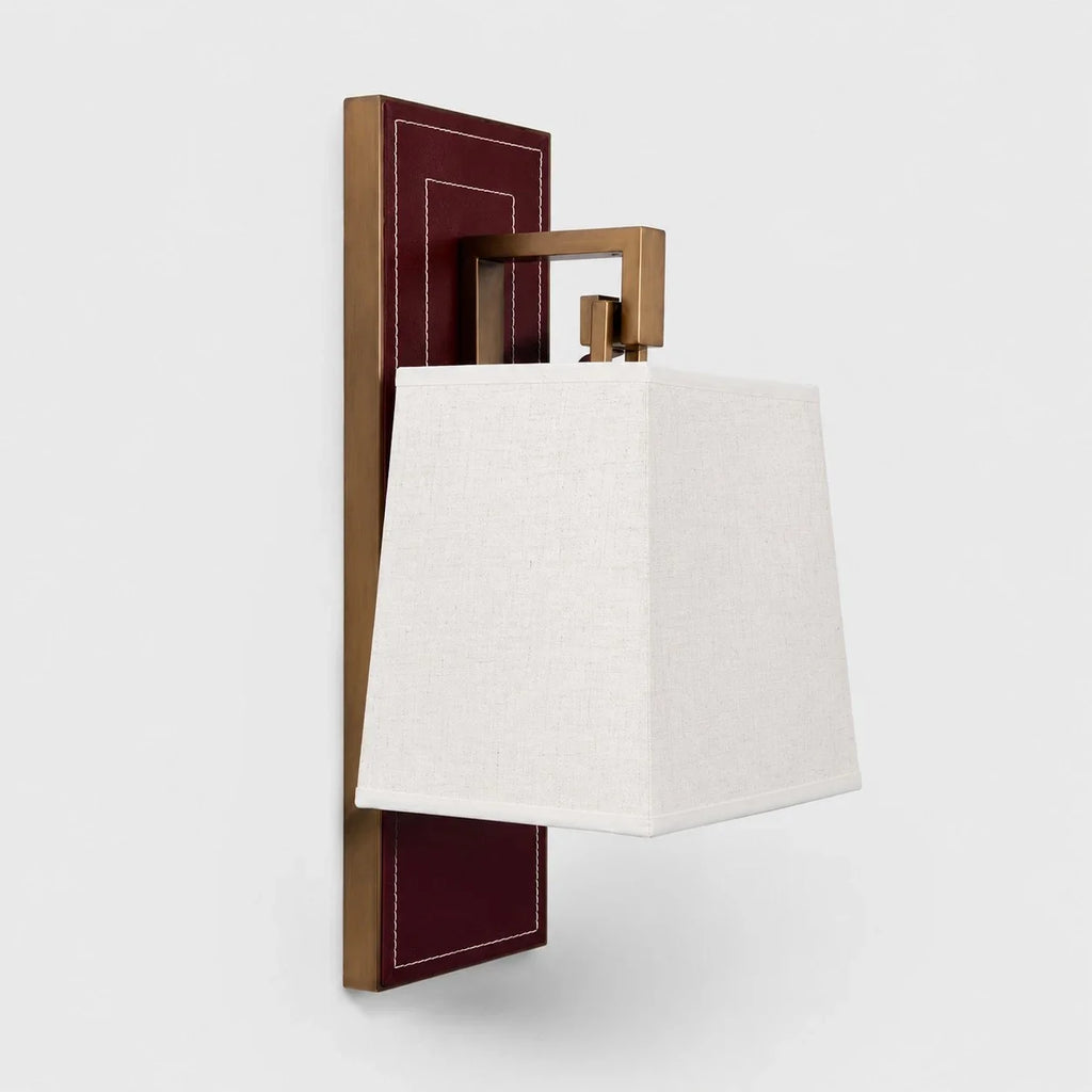 French Vintage Wall Sconce Wine Red Backplate And White Fabric Shade