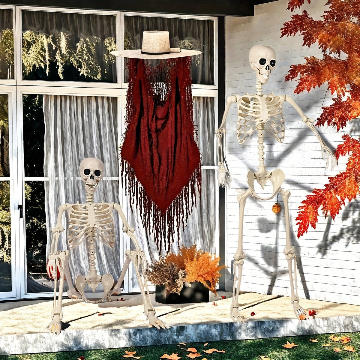 Stojąca scenografia w postaci ruchomego szkieletu na Halloween, wysokość 5.5 ft