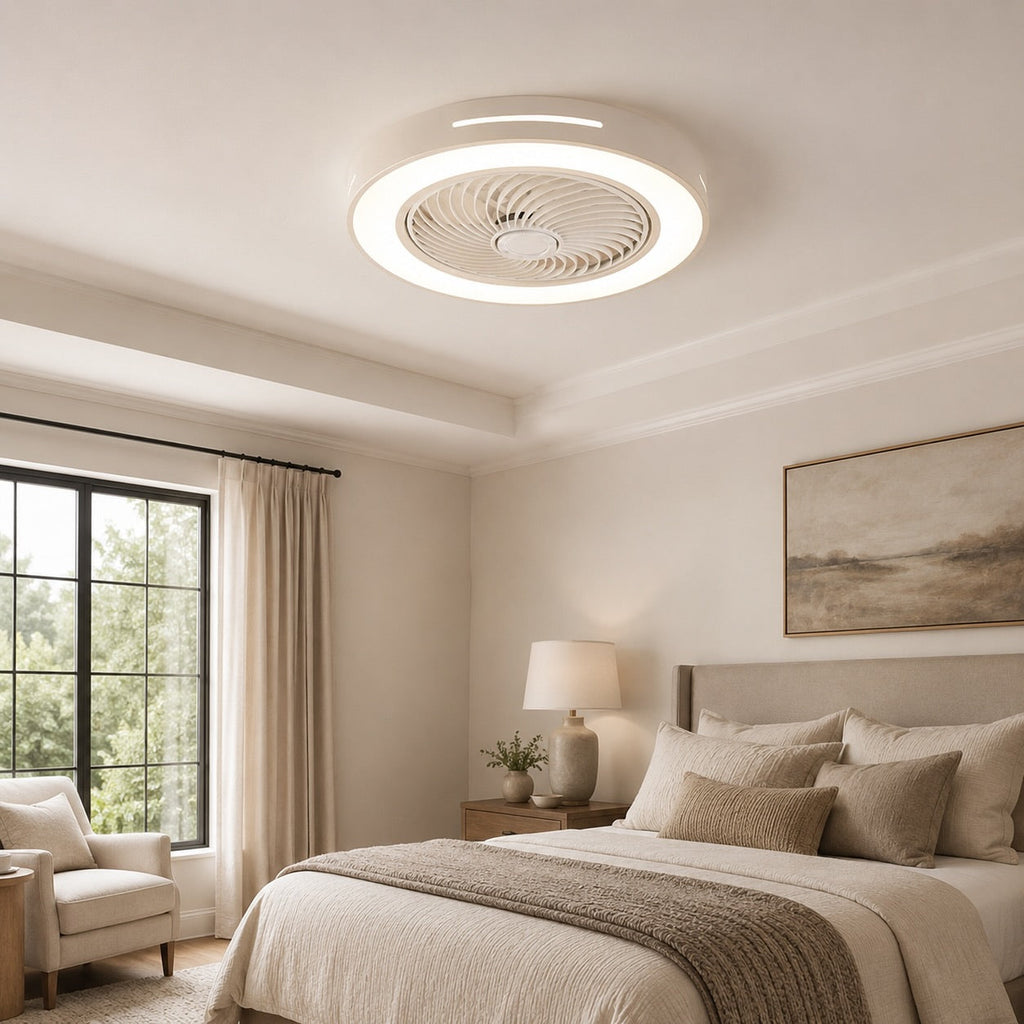 Moderner Deckenventilator ohne Flügel mit Beleuchtung, flache Montage, Eisen, einstellbare LED, 72 W, für den Wohnbereich | ribuella