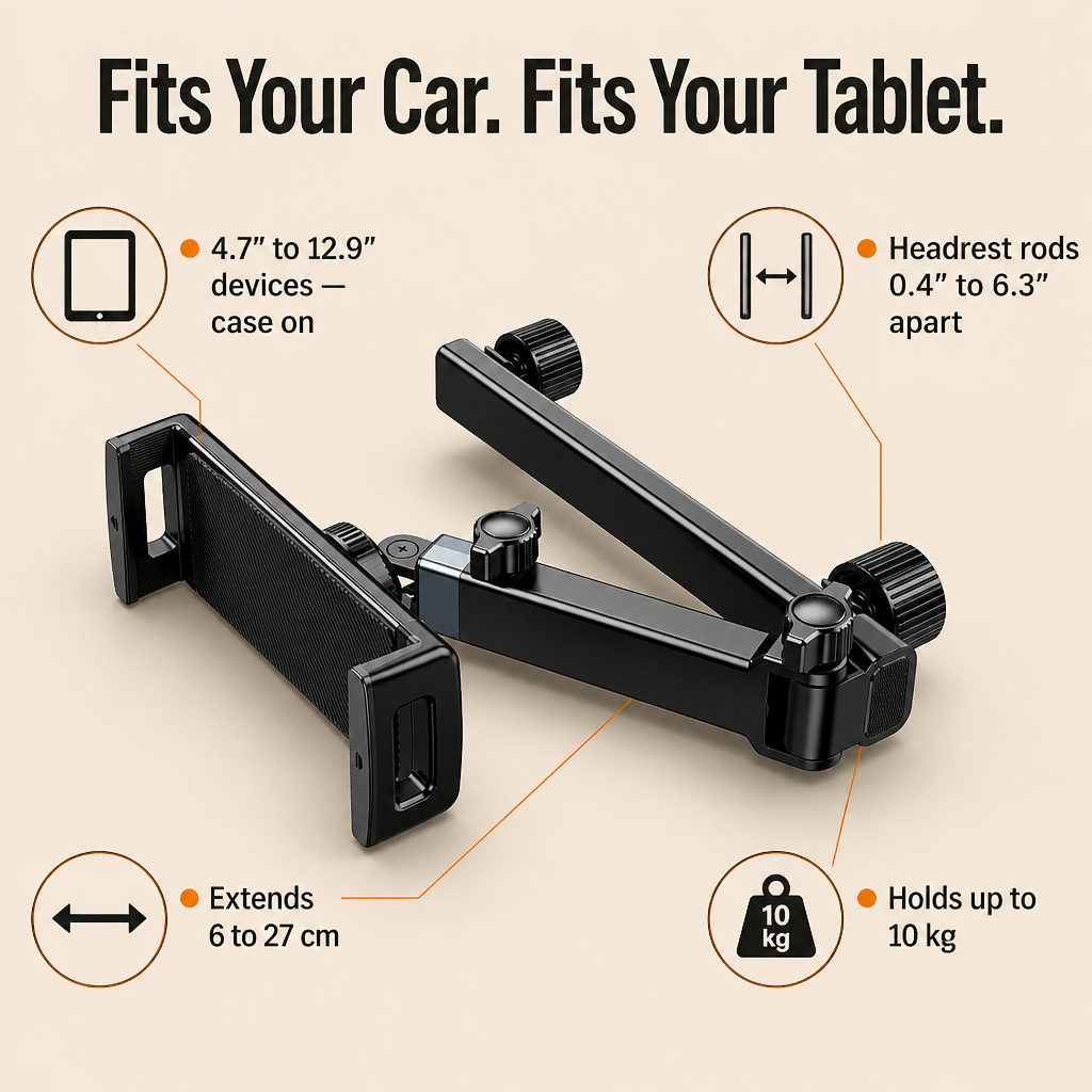 RoadEase | Position Your Tablet Perfectly Centered Between Headrests for Comfortable Backseat Viewing | ribuella