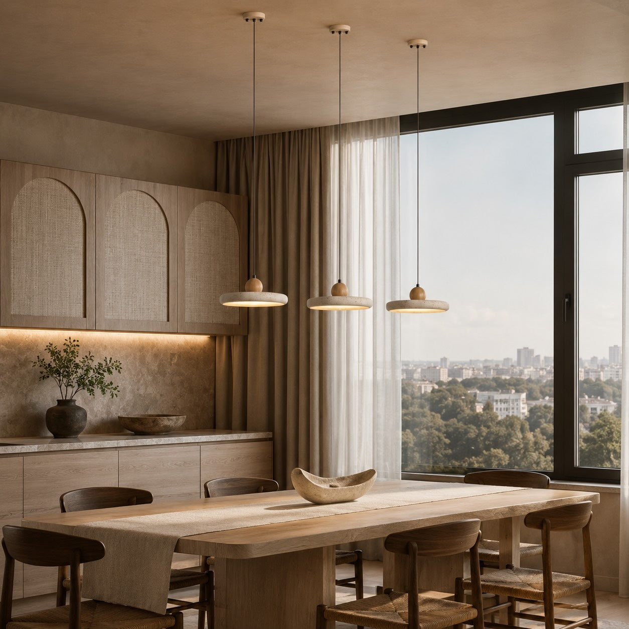 Modern Pendant Lamp Hanging Travertine Stone Finish LED Kitchen Pendant Lighting 30cm | ribuella