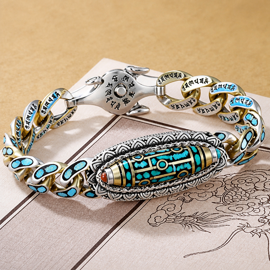 SereniStone – Tibetan Nine-Eyed Dzi Bead Bracelet Featuring Turquoise Inlay | ribuella