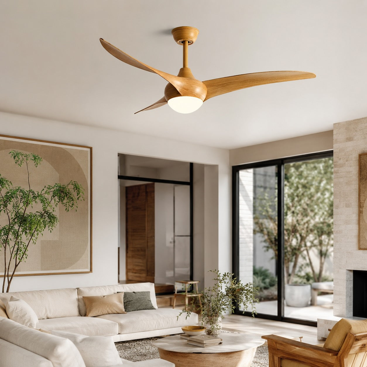 Contemporary 52 Inch Ceiling Fan with Lights Flush Mount Metal and Glass LED Dimmable DC Motor | ribuella
