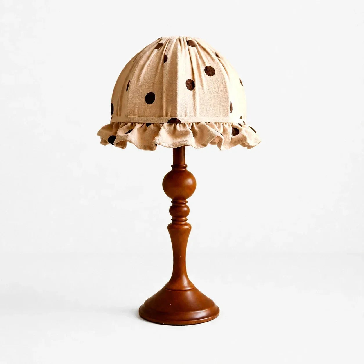 French Vintage Polka Dot Fabric Table Lamp White or Brown Trim