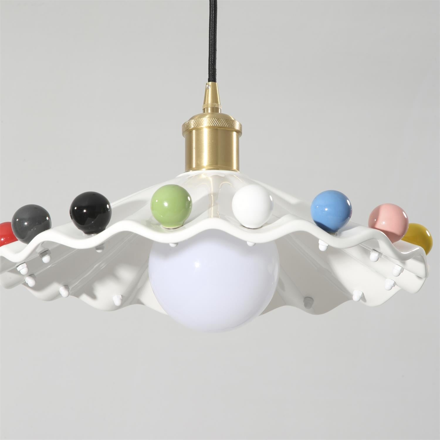 Fonthill Pendant Lamp, Sculpted Wavy Form, Glossy Bead Detail