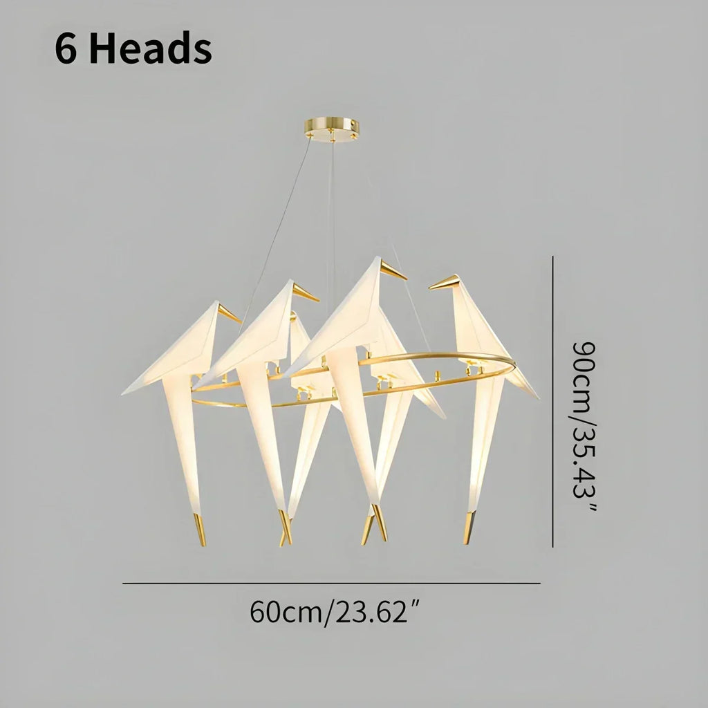 Origami Paper Crane Chandelier With Sculptural Hanging Forms
