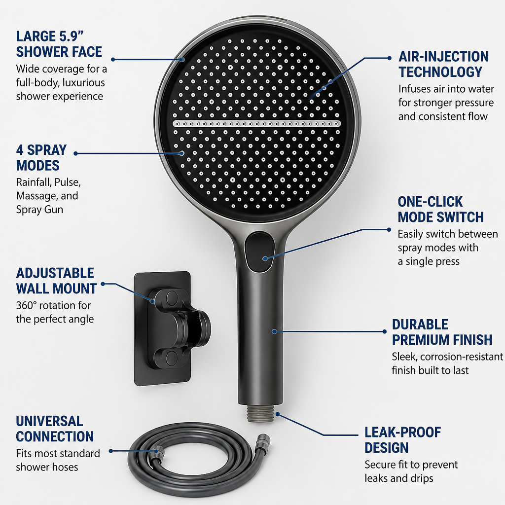 TempestaPure High-Pressure Handheld Shower Head | Ignite Your Senses with a Powerfully Revitalizing Shower Every Time | ribuella