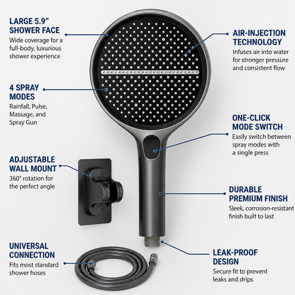 TempestaPure High-Pressure Handheld Shower Head | Ignite Your Senses with a Powerfully Revitalizing Shower Every Time | ribuella