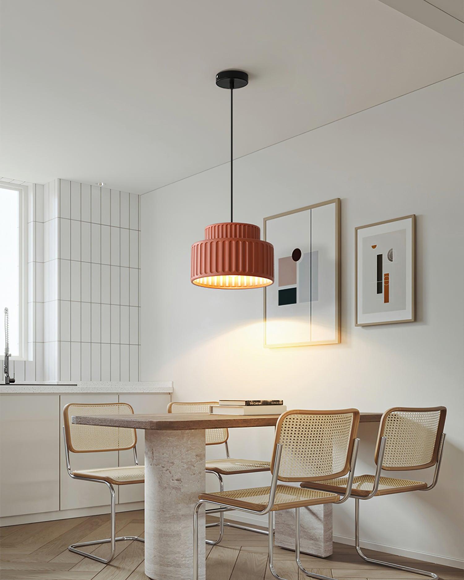 Fluted Resin Drum Pendant Light, Nordic Minimalist Textured Shade