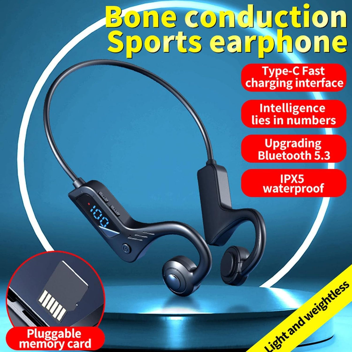 Cuffie wireless a conduzione ossea open ear con vestibilità sportiva sicura