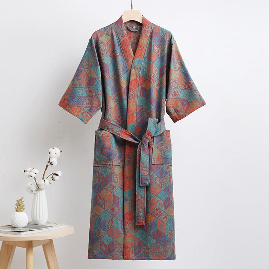 Wendbarer Kimono-Bademantel aus Bio-Baumwolle von KomiLeaf, mit weiten Ärmeln