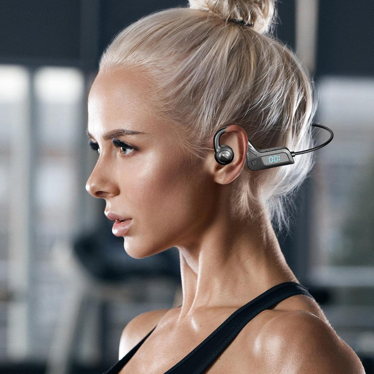Cuffie wireless a conduzione ossea open ear con vestibilità sportiva sicura